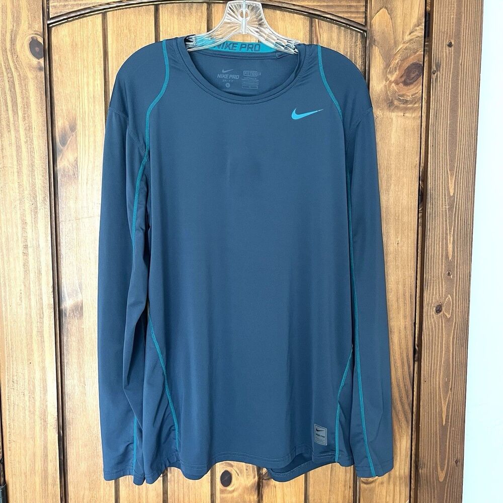 Nike Pro Dri-FIT Men L Fitted Long Sleeve Training Shirt Blue 703100-450 Workout